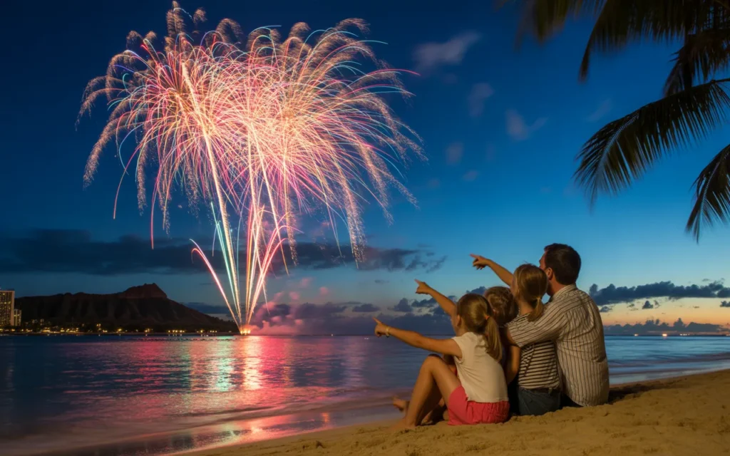 Waikiki fireworks with family