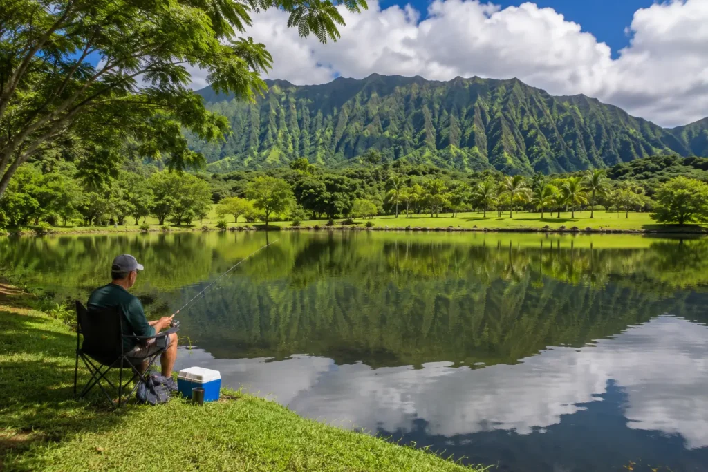 Fishing at Hoomaluhia Botanical Garden